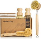 DEBETOOL 6 Piece Bamboo Dish Brush Set with Coconut Sponge - Wooden Dish Brush with Sisal and Palm Fiber, Natural Bamboo Dish Scrub Brush for Kitchen Cleaning Dishes, Pots, Pans, Bottles, Vegetables