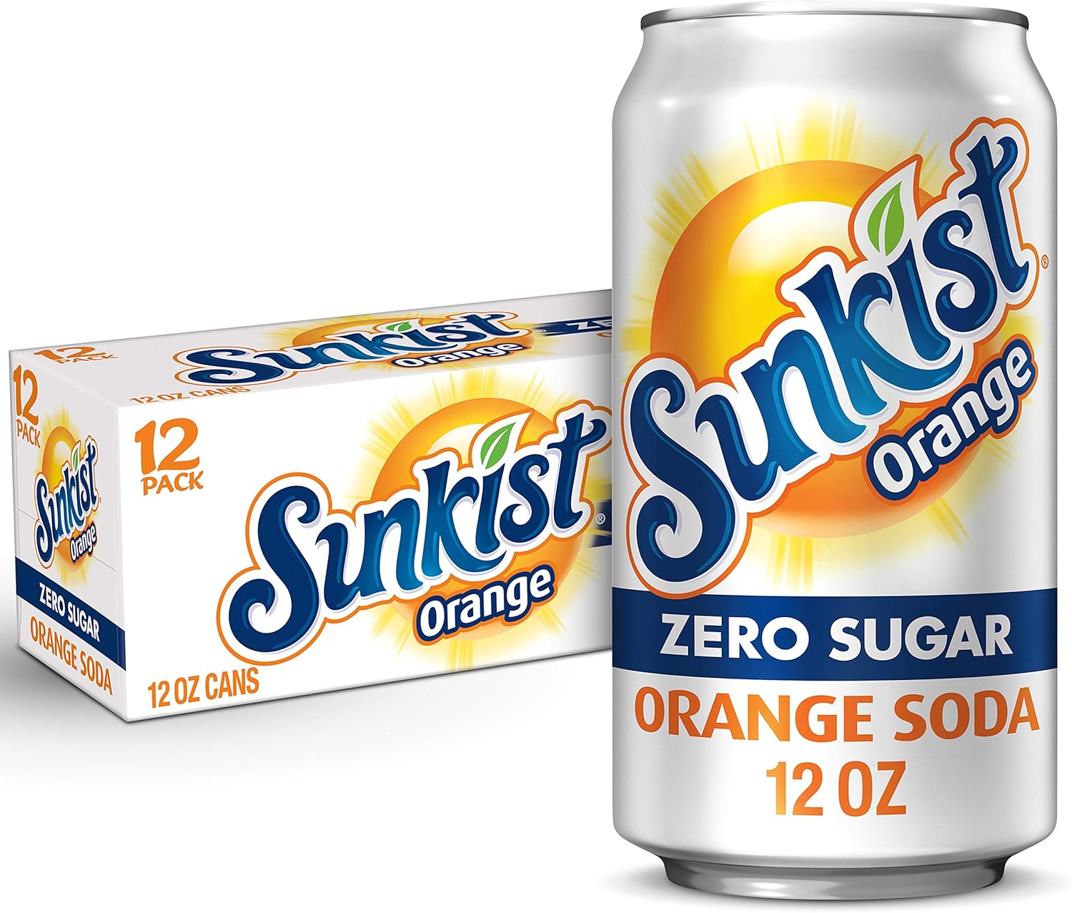 Sunkist Zero Sugar Orange Soda, 12 fl oz cans, 12 pack