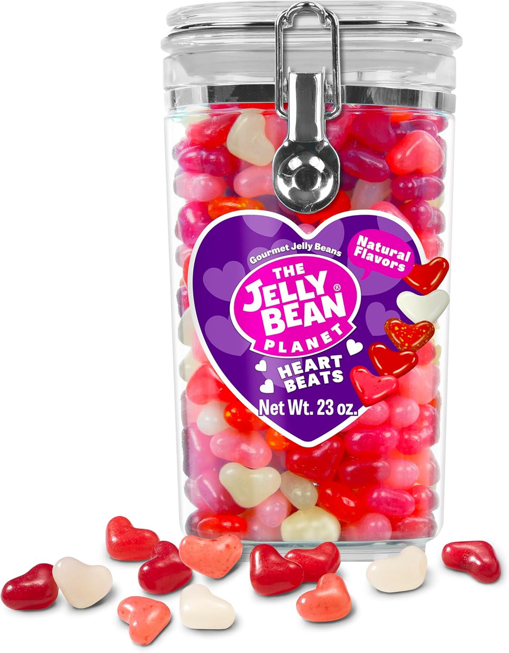 The Jelly Bean Planet Heart Beats Jelly Beans, Easter Candy Hearts Jar – Heart Shaped in 5 Fruity Natural Flavors, Gluten Free, Kosher, Gourmet Jellybeans Gift, Classroom, Parties, Sharing - 23 oz