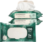 The Honest Company Hypoallergenic Flushable Wipes for Sensitive Skin, Tropical Leaves, 126 Count