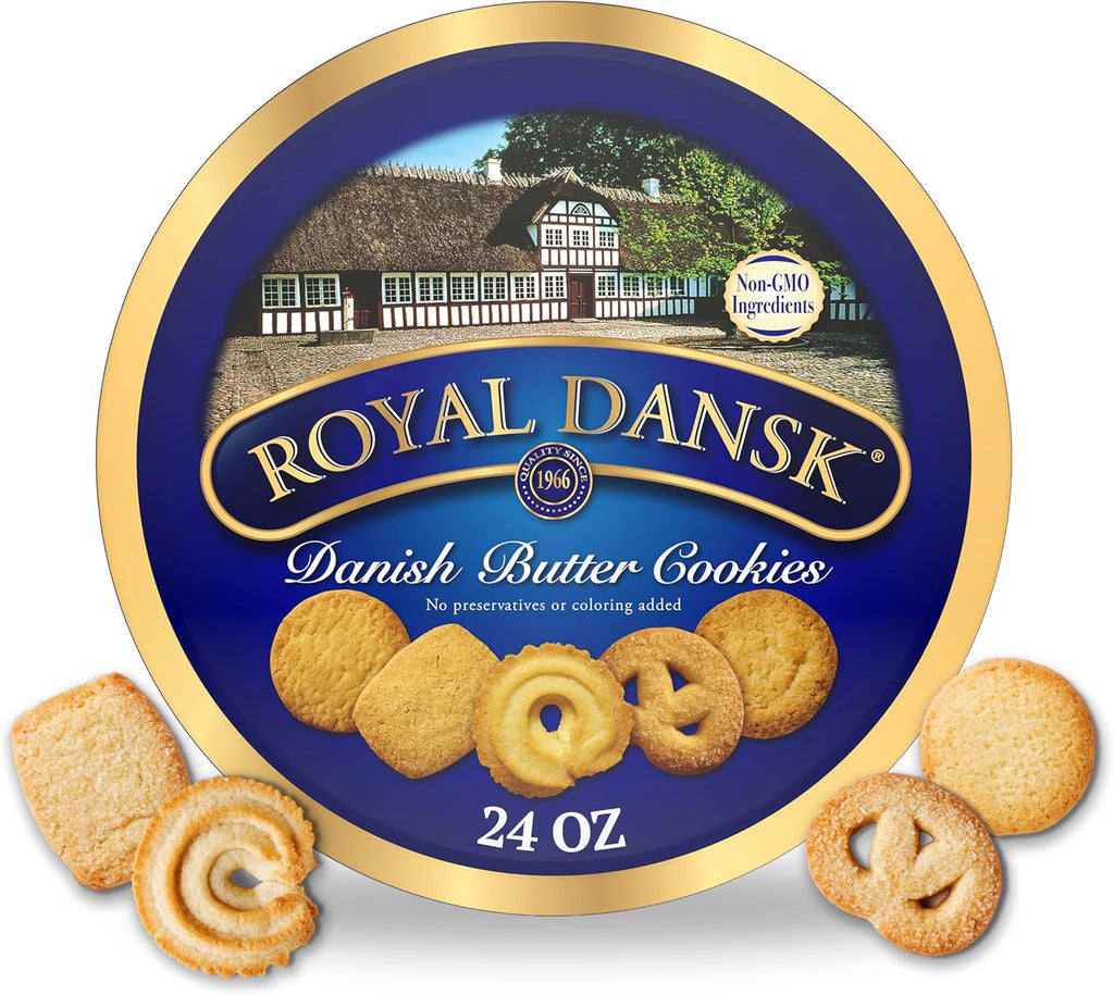 Royal Dansk Danish Butter Cookies, Premium Assorted Cookies in a Gift Tin, Great for Sharing and Gifting, 24 oz