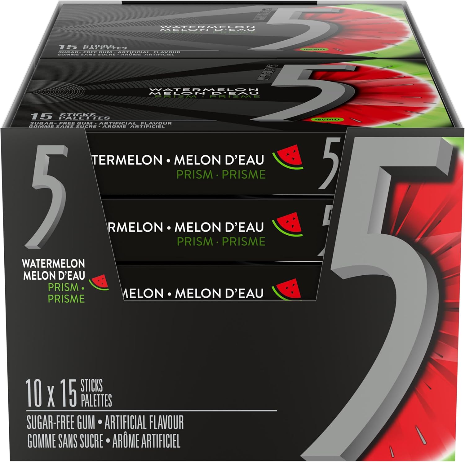 Wrigley 5 Prism Electric Watermelon Gum, 10ct x 15pcs, (Imported from Canada)