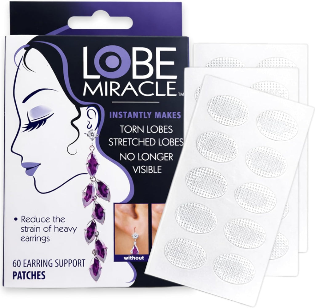 Lobe Miracle- Clear Earring Support Patches - Earring Backs For Droopy Ears - Ear Care Products for Torn or Stretched Ear Lobes (60 Patches)