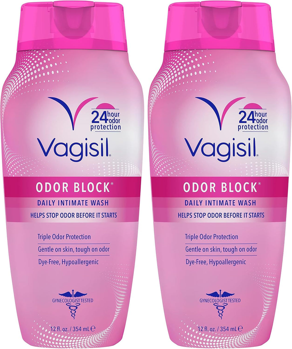 Vagisil Feminine Wash for Intimate Area Hygiene, Odor Block, Gynecologist Tested, Hypoallergenic, 12 oz, (Pack of 2)