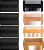 4 Pack Double-Sided Pocket Comb, Wooden Dual Action Beard and Mustache Comb Set with Leather Cases for Beards and Mustaches, Everyday Styling Comb For Detangling Knots, Beard Care & Grooming