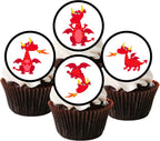 24 Red Dragon Cupcake Toppers, Edible Dragon Birthday Party Decorations, Dragon Cake Topper, Dragon Decorations, Dragons Theme Edible Cupcake Toppers - Stand Up Discs Wafer Cake Decorations