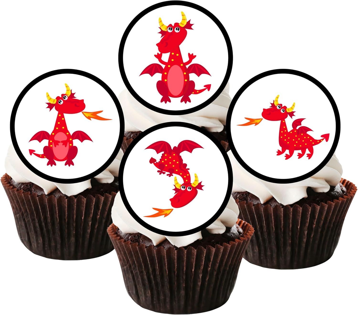 24 Red Dragon Cupcake Toppers, Edible Dragon Birthday Party Decorations, Dragon Cake Topper, Dragon Decorations, Dragons Theme Edible Cupcake Toppers - Stand Up Discs Wafer Cake Decorations