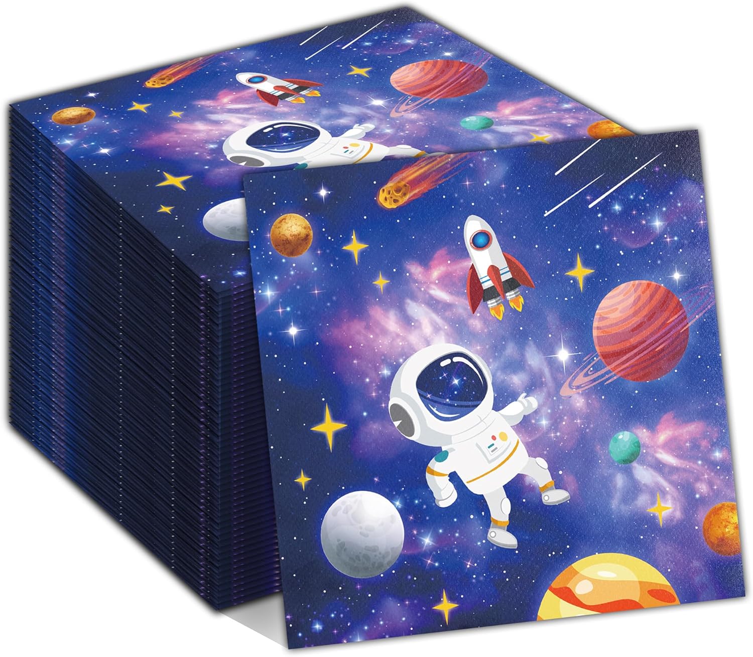 40Pcs Outer Space Planet Party Napkins - Solar System Galaxy Themed Paper Napkins for Space Birthday Parties, First Trip Around the Sun Celebrations, Astronaut Themed Events, Rocket Decor Party