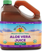 Lily of the Desert Aloe Vera Juice Preservative Free, Whole Leaf Filtered Aloe Vera Drink 128 Fl Oz with Cup, Bottle