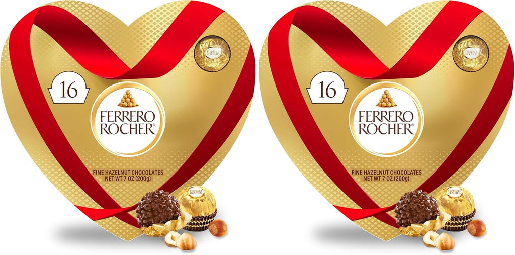 Ferrero Rocher Fine Hazelnut Chocolates, Valentine’s Day Heart Gift Box, 16 Piece Premium Chocolate for Gifting, 7 oz (Pack of 2)