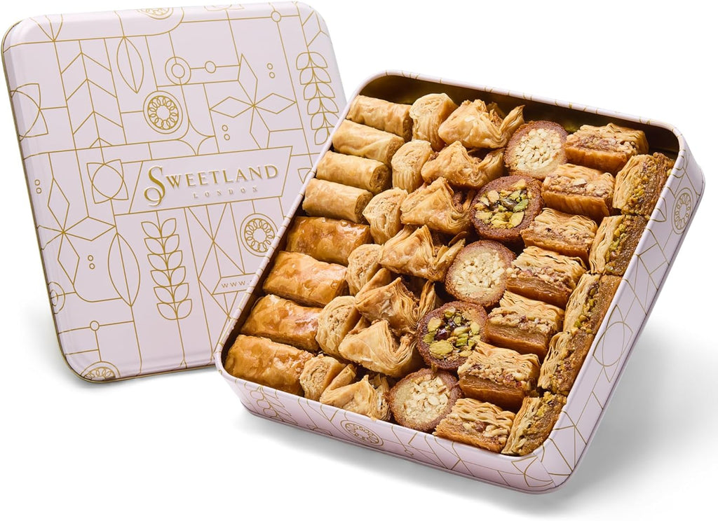 Sweet Land Regular Baklava Selection – Gift Tin | Handmade Lebanese Baklava Assortment with Pistachio, Almond & Cashew | Traditional Middle Eastern Sweets | Ideal for Ramadan, Eid, Easter & Mother’s Day (2.2lb (1kg))