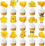 48Pcs Cheese Cupcake Toppers Cheese Party Decorations Cartoon Cheese Cupcake Decorations Cute Cheese Cake Topper for Cheese Themed Birthday Baby Shower Supplies