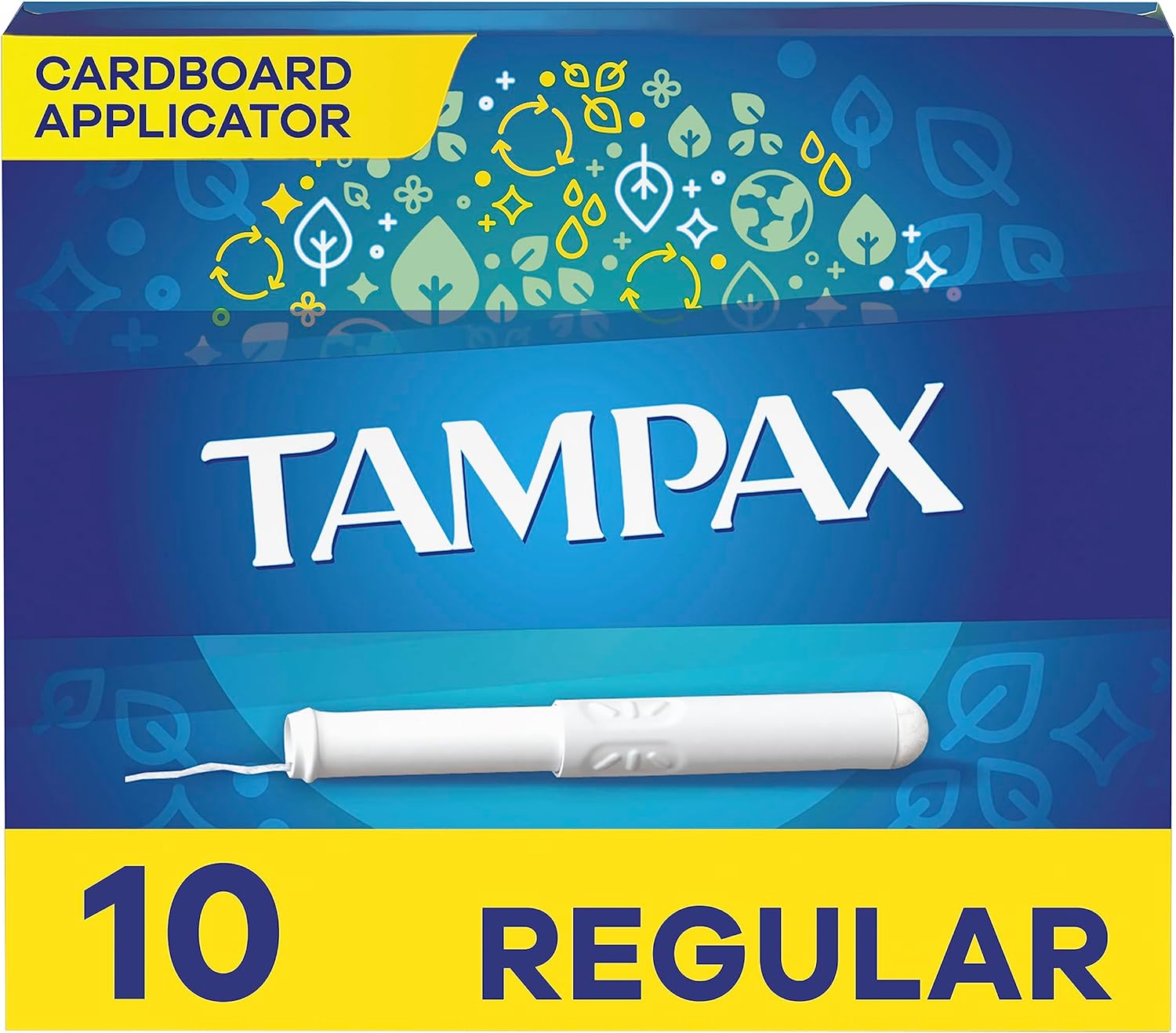 Tampax Cardboard Tampons Regular Absorbency, Anti-Slip Grip, LeakGuard Skirt, Unscented, 10 Count