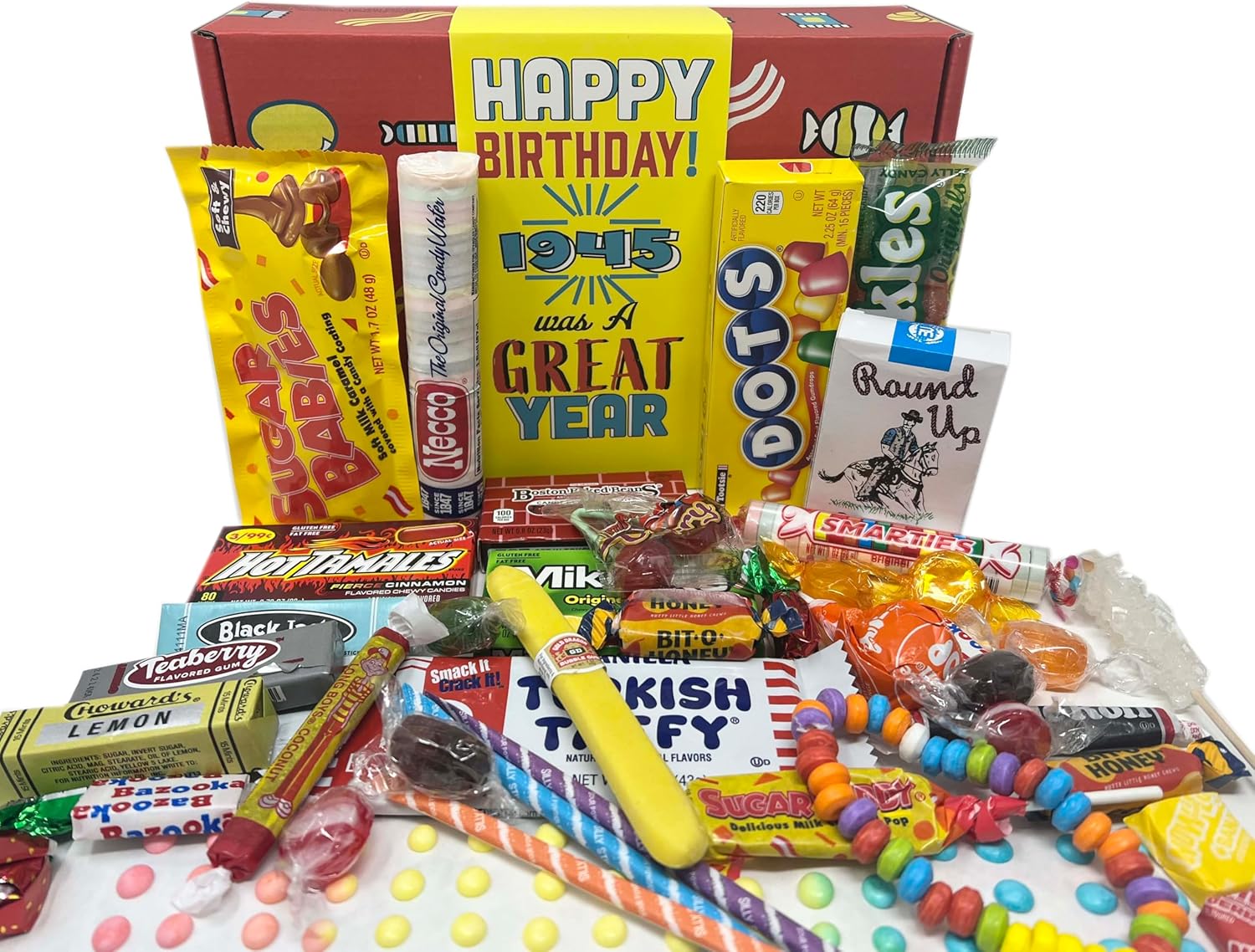 RETRO CANDY YUM ~ 81st Birthday Nostalgic Candy Gift Basket Box Assortment from Childhood Memories for Woman or Man Born 1945 jr