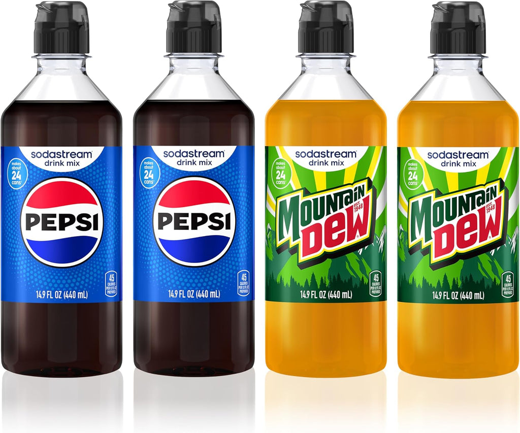 SodaStream Pepsi, MTN Dew New Pour Bottle Variety Pack, 440ml (Pack of 4)