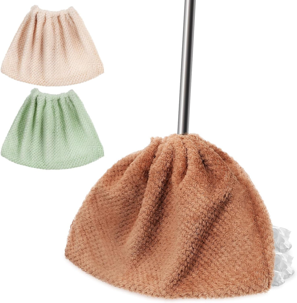 VICASKY 3pcs Washable Coral Velvet Broom Covers for Floor Cleaning Durable Dust Collection Cloths with Elastic Closure for Sweeping Mopping and Tasks at Home
