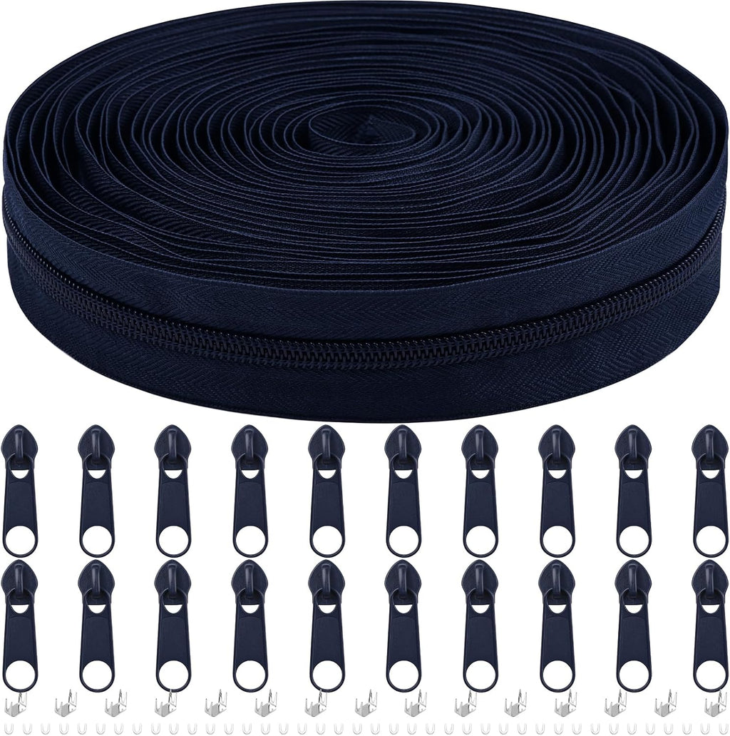 DOITEM 10 Yards Nylon Coil Zipper by The Yards, #5 Bulk Zippers for DIY Sewing Craft Bags with Replacement 20PCS Sliders (Navy Blue, #5)