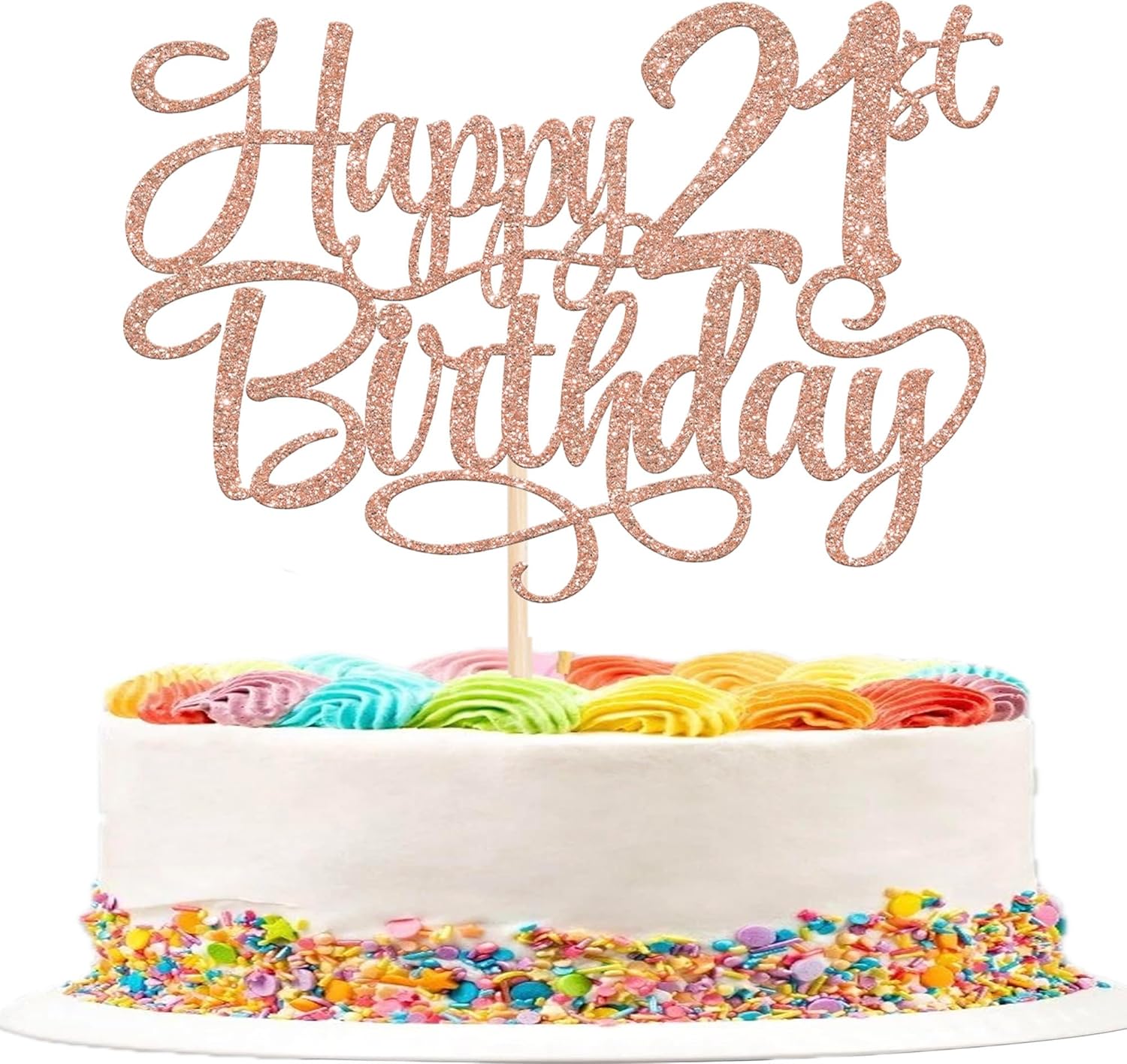 Rsstarxi 1 Pack Happy 21st Birthday Cake Topper Glitter Cheers to 21 Years Old Cake Pick Birthday Party Decorations for Him Her 21st Anniversary Cake Decors Supplies Rose Gold