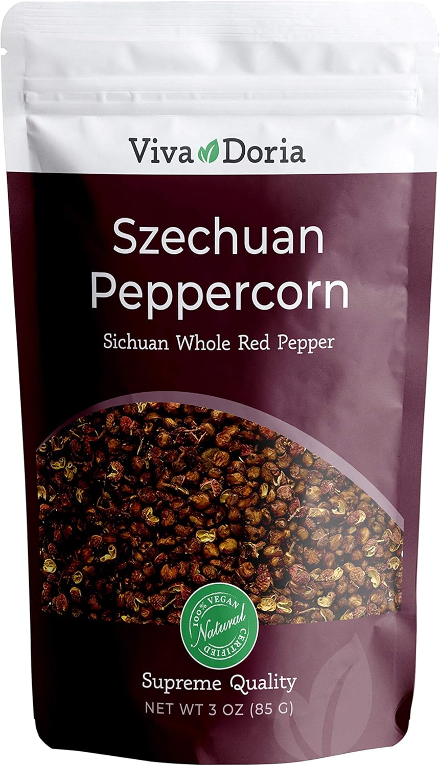 Viva Doria Red Szechuan Peppercorns, Whole Sichuan Pepper, Steam Sterilized, 3 Oz (85 g)