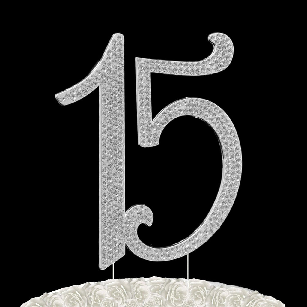 Deluxe Quinceanera 15 numbers cake topper in rhinestone crystals birthday anniversary diamante bling