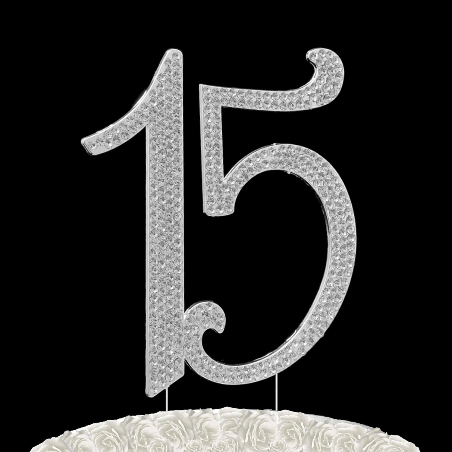 Deluxe Quinceanera 15 numbers cake topper in rhinestone crystals birthday anniversary diamante bling