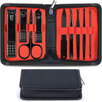 Nail Clippers Set Men Personal Care Tools Accessories Professional Manicure Pedicure Kit With Travel Case Nail Grooming Kit Gifts for Men Women Father Mother (Black and Red)