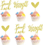 24Pcs We Will Miss You Cupcake Toppers Glitter Red Love Heart Good Luck Cupcake Picks Retirement Theme Going Away Party Cake Decorations - Gold Glitter
