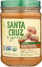 Santa Cruz Organic Crunchy Dark Roasted Peanut Butter, USDA Certified Organic, Non-GMO, 16 Oz (Pack of 6)