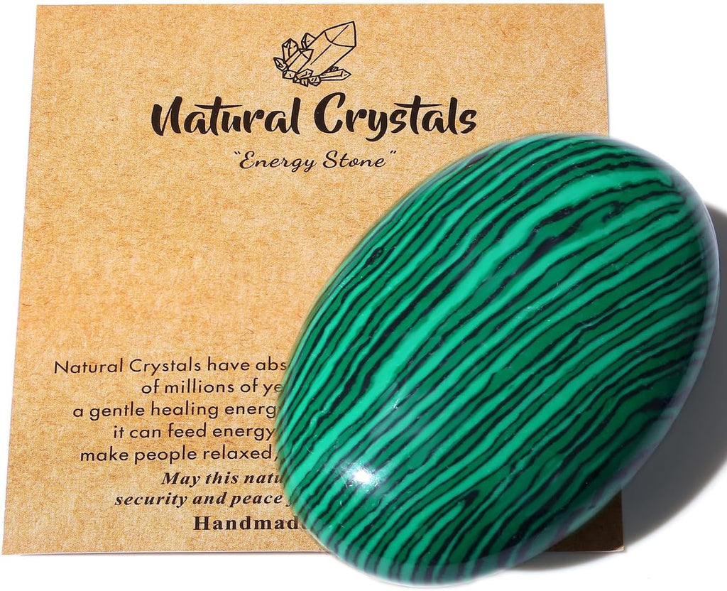 MAIBAOTA 2.4" Large Malachite Crystals Stone Polished Palm Stone Healing Crystals 0.7" Thick Natural Reiki Gemstone Worry Stone Energy Balancing Anxiety Stress Relief Meditation 1 Pc