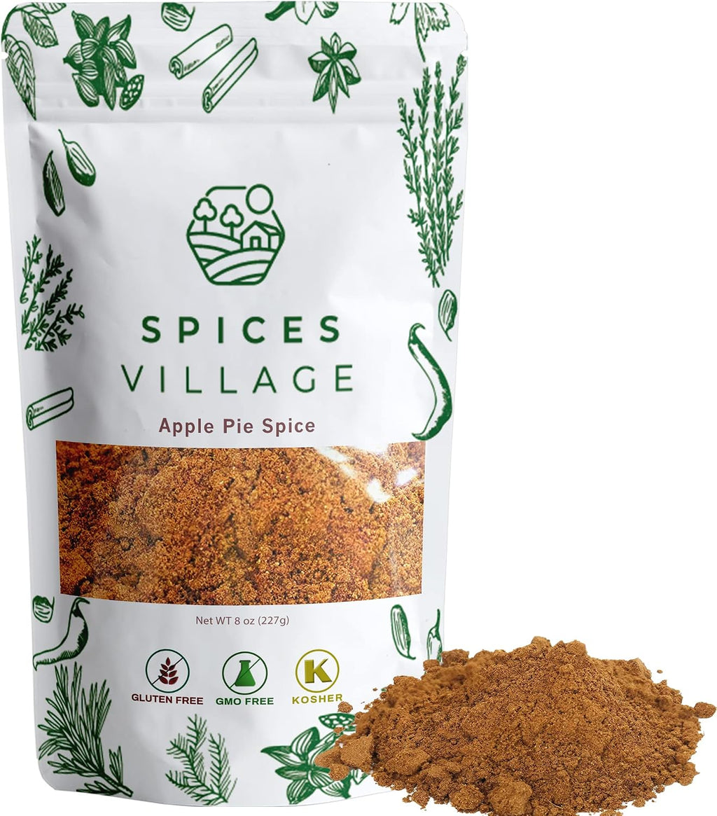 SPICES VILLAGE Apple Pie Spice [ 8 oz ] - Cinnamon, Ginger, Nutmeg, and Allspice Mix - Kosher, Gluten Free, Non GMO, Resealable Bulk Bag