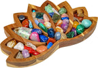 Curawood Lotus Crystal Display Tray - Showcase Your Gems, Healing Stones & Treasures - 11"x7" Wooden Rock Bowl, Crystal Holder for Stones Display Shelf, Gemstone Rock Holder Charging Bowl (Horizon)