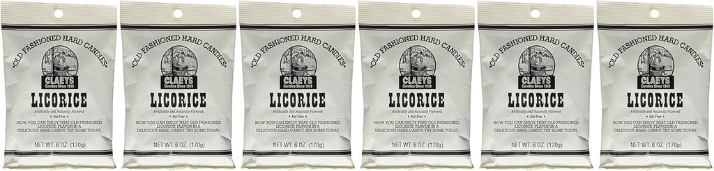 Claeys Candies Licorice - Old Fashioned Hard Candy - Artificially and Naturally Flavored - Fat-Free - 6 Ounce - 6-Pack