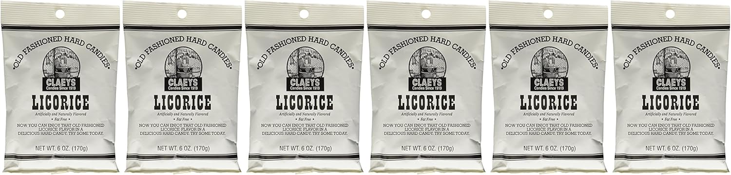 Claeys Candies Licorice - Old Fashioned Hard Candy - Artificially and Naturally Flavored - Fat-Free - 6 Ounce - 6-Pack