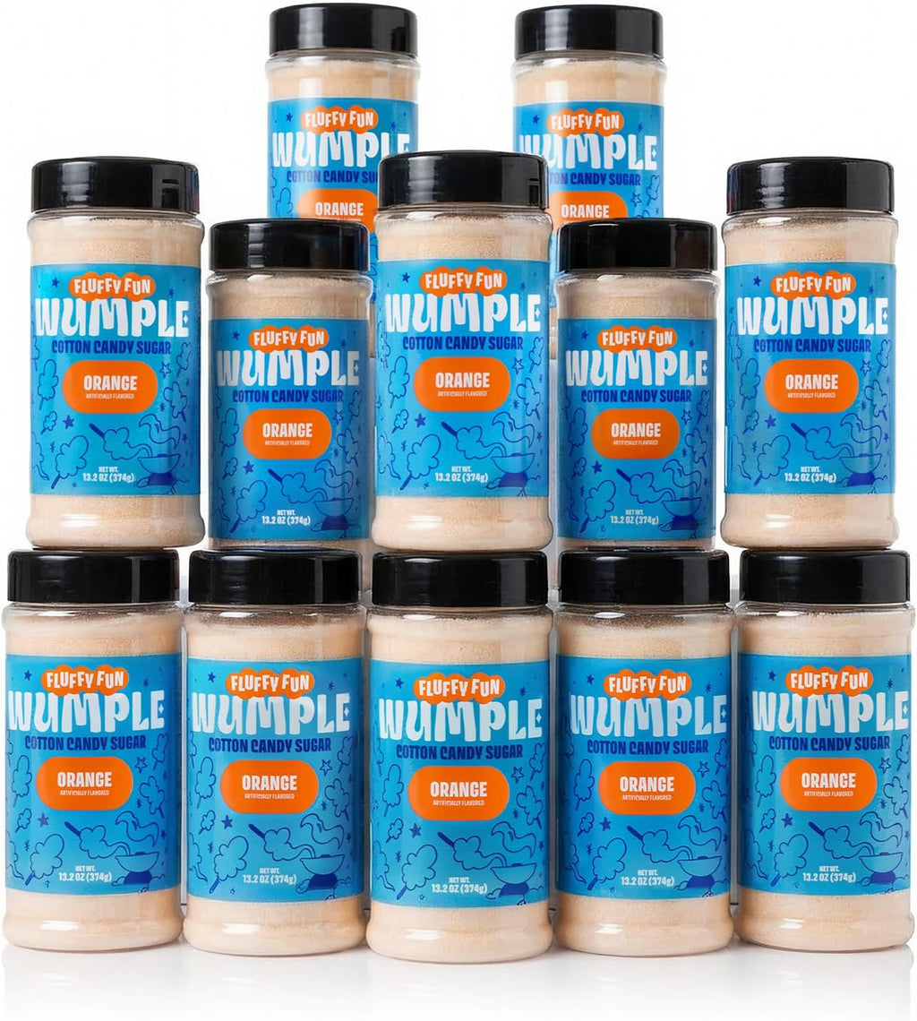 Wumple Orange Cotton Candy Sugar – Flavored Floss Sugar for Cotton Candy Machines, Fluffy Ready-to-Use Mix– Perfect for Parties, Carnivals & Events - Pack of 12 (Orange -13.2 oz)