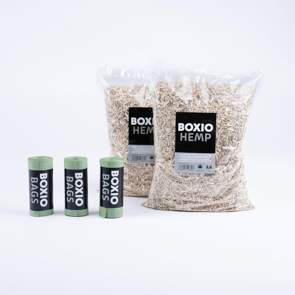BOXIO - RefillBundle: 2X Hemo Litter, 3X Bags - Camping Toilet Accessory Set, biobags, Sawdust Litter for Separation Toilets, composting Toilets – Ideal for Camping, Garden Toilets, and on the go