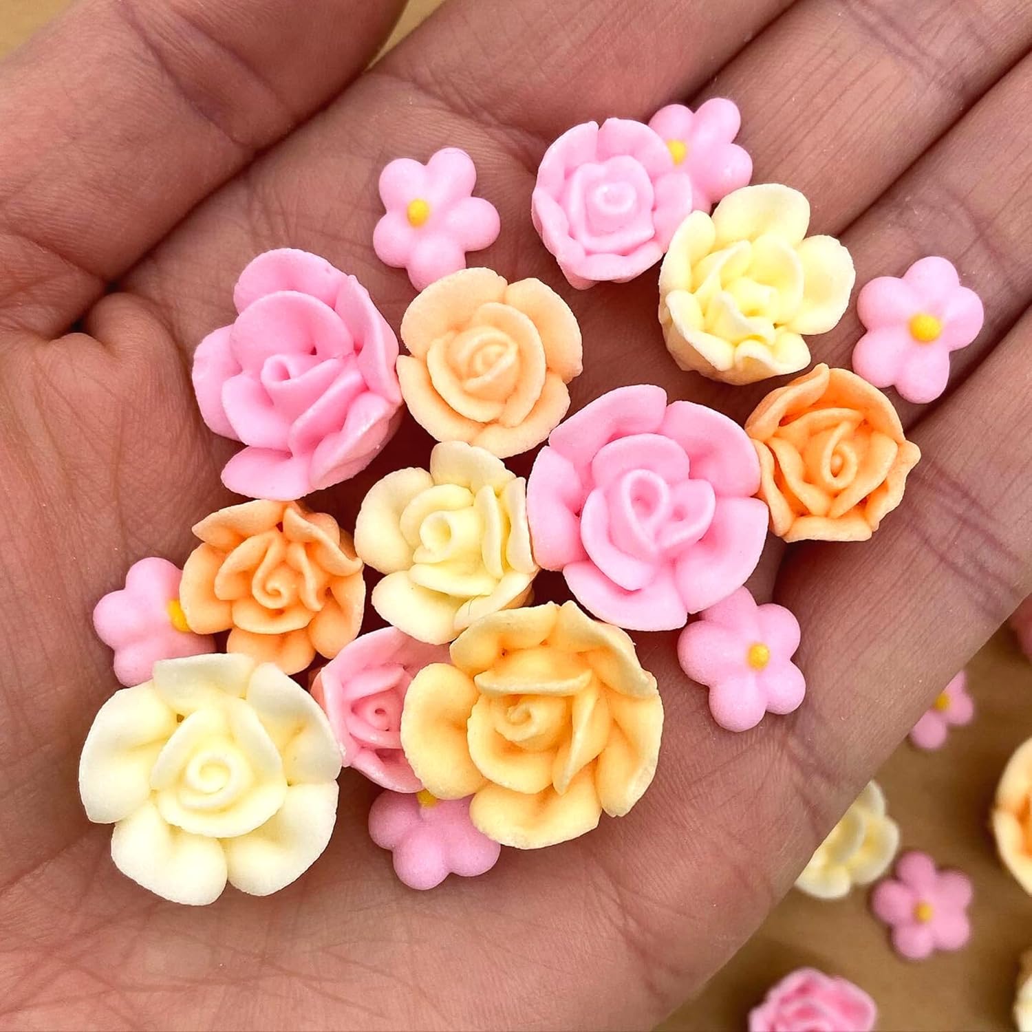 30 Tea Party Icing Flowers | Small Edible Roses | Pink and Ivory Sugar Flowers | Edible Flower Sprinkles | Simply Sucré