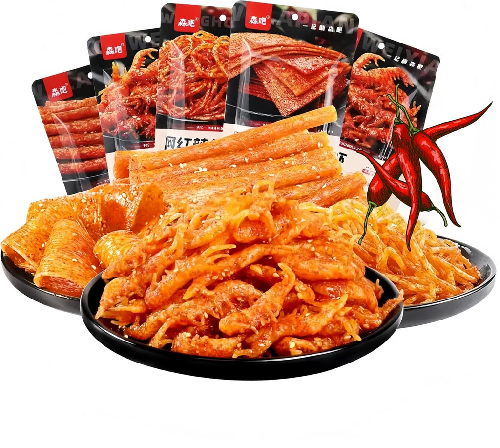QIXINLIZYY Latiao Spicy Strips, 5 Packs Spicy Sweet Gluten Latiao, Chinese Spicy Casual Snack Food, La Tiao Spicy Sticks, Latio 辣条, 大面筋, 62g/2.19oz per Pack (Packs of 5, Sweet and Spicy)