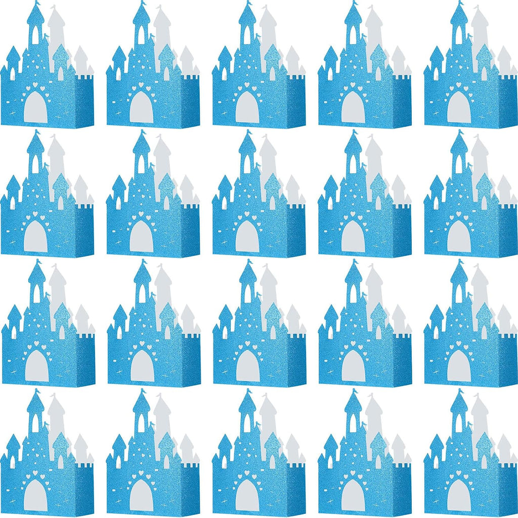 Chinco 20 Pieces Blue Castle Boxes Princess Candy Box Glitter Birthday Party Favor Treat Gift Princess Party Decorations Castle Table Centerpiece for Bridal Girls Wedding Birthday Baby Shower Supplies