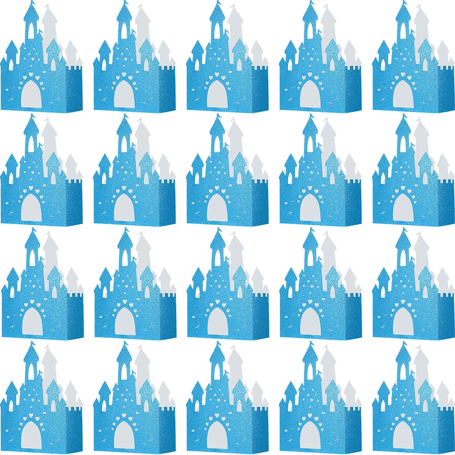 Chinco 20 Pieces Blue Castle Boxes Princess Candy Box Glitter Birthday Party Favor Treat Gift Princess Party Decorations Castle Table Centerpiece for Bridal Girls Wedding Birthday Baby Shower Supplies