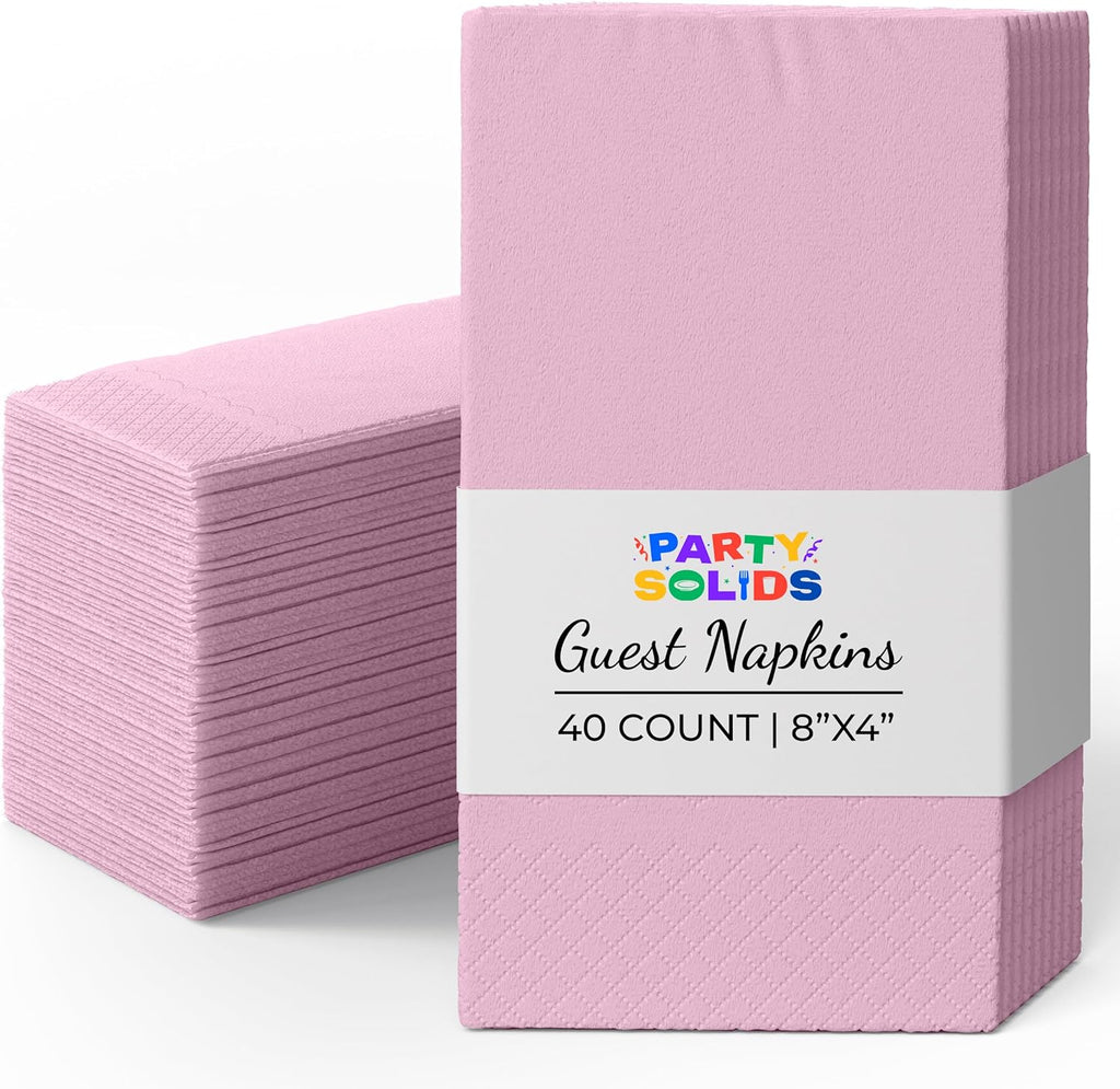 Party Solids Pink Dinner Napkins Disposable 8" x 4" Folded - 40 Pcs 2 Ply Pink Napkins Disposable Paper Guest Towels for Bathrooms, Dinners, Everyday Parties & Party Supplies