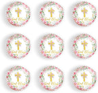 48PCS Edible Pink God Bless Cupcake Toppers Cross Cupcake Toppers Girl Baby Shower Cake Topper Decorations for Christian Theme Decorations Supplies