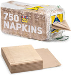 (750-Pack) Brown Napkins - Bulk Unbleached, Natural & Rustic Kraft Paper Napkins - Eco-Conscious Disposable Kitchen Tissue Supplies for Home, Parties, Restaurant, BBQ - 12x12” Unfolded
