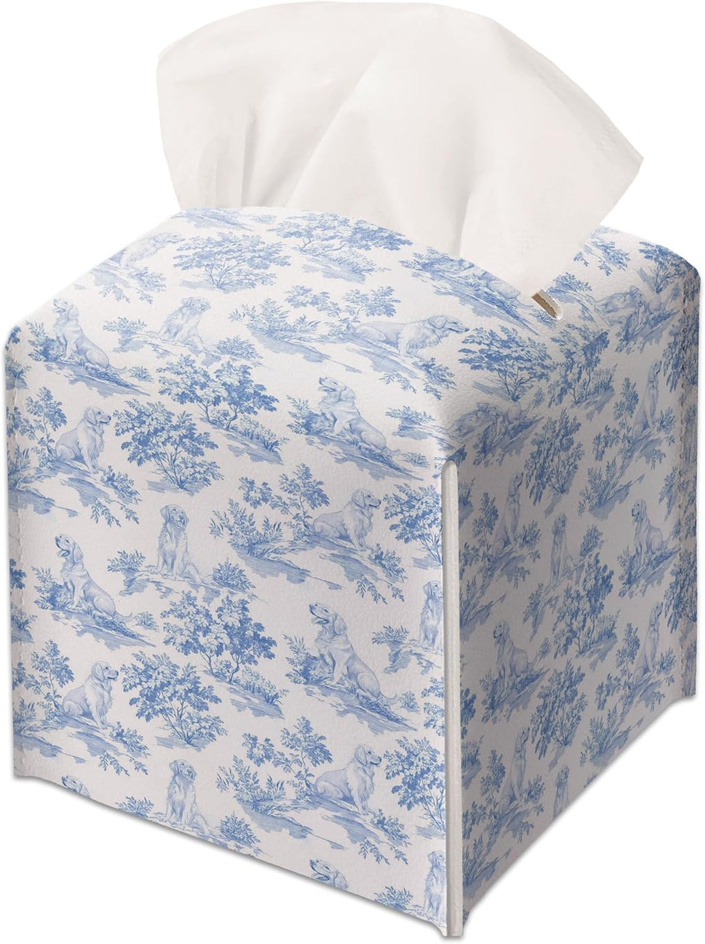 Blue Golden Retriever Dog Decor Tissue Box Cover Modern Square Leather Tissue Case Holder Gifts for Women Family and Friends, Decorative Holder for Bathroom Kitchen Nightstand Office Home - B32
