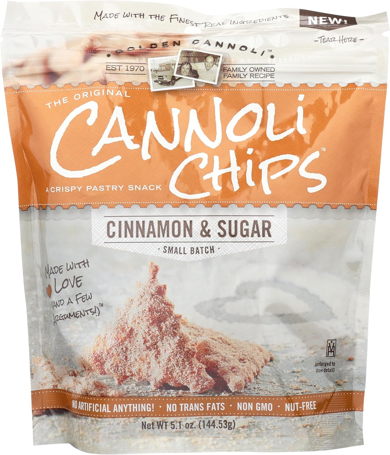 Golden Cannoli Cinnamon and Sugar Cannoli Chips, 5.1 Ounce