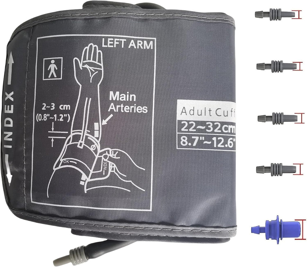 Medium Easy Wrap Blood Pressure Cuff for Thin and Small Arm,Compatible with Omron 8.7~12.6 Inches (22~32) CM Adult BP Replacement Cuff, Adult Cuff Only -5 Connectors (Medium+ 5 Connectors)