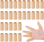 Skylety 30 Pieces Finger Sleeves with 1 Storage Bag, Thumb Splint Brace Support Protector Breathable Elastic Finger Tape for Pain Relief Arthritis Trigger Sports Basketball Baseball(Beige)