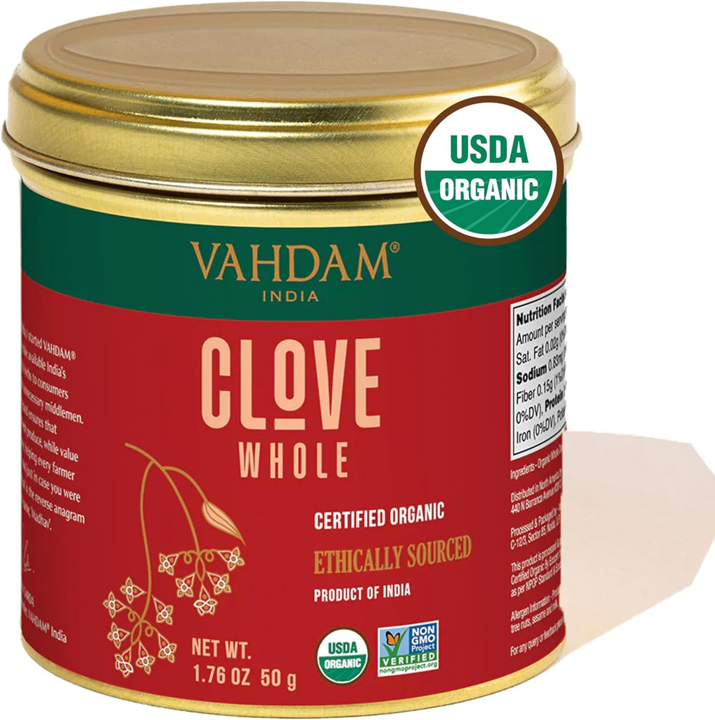 VAHDAM, Organic Clove Whole (1.7oz/50g) Handpicked Whole Cloves, Gluten Free, Non GMO, 100% Raw | Warm & Flavorful Spice | Great for Cooking, Smoothies, Pomander Balls, Potpourri & Tea