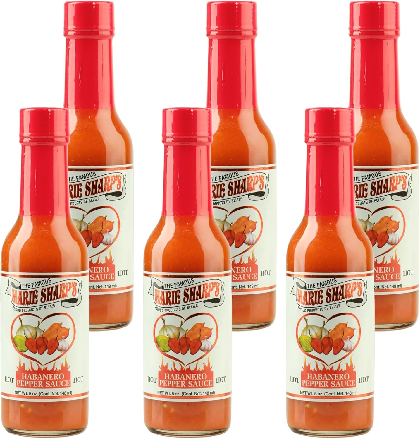Marie Sharp's Hot Habanero Pepper Sauce, 5 oz – Authentic Belizean Hot Sauce with Fresh Red Habanero Peppers (Pack of 6)