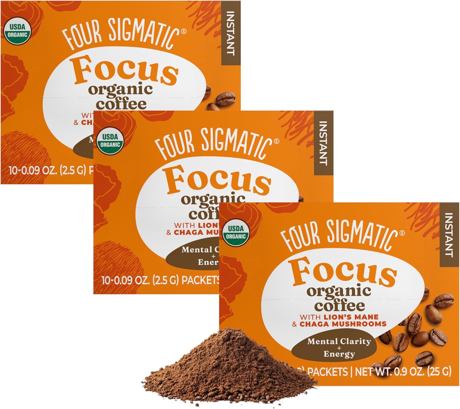 Four Sigmatic Mushroom Mix Coffee Lion's Mane | Focus | Pack of 3 (30 Packets Total)