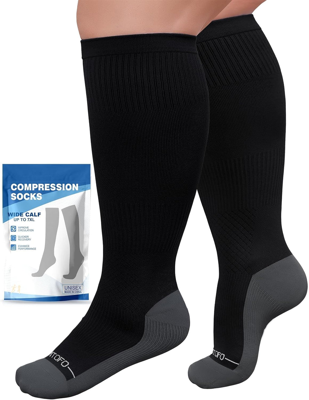 Plus Size Compression Socks 20-30mmHg Wide Calf with Seamless Toe, Graduated Support Stockings for Women Men, for Nurses Pregnancy Edema Flying Travel Circulation Relief